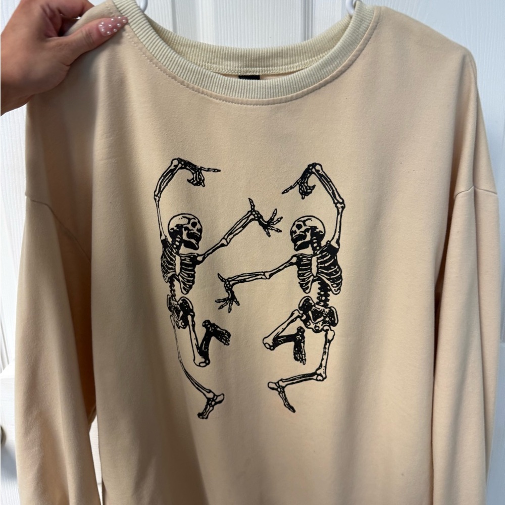 Skeleton Graphic Beige Sweatshirt